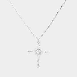 Stone Embellished Cross Pendant Necklace