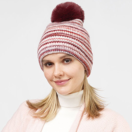 Multi Colored Pom Pom Beanie Hat