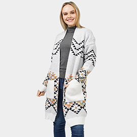 Aztec Patterned Sweater Cardigan