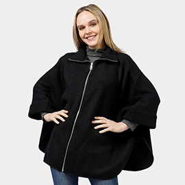 Zip Up Knit Cape Poncho