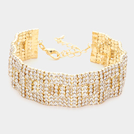 Wavy Rhinestone Pave Evening Bracelet