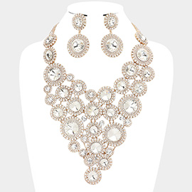 Round Stone Cluster Vine Statement Evening Necklace