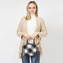 Buffalo Check Patterned Tote / Crossbody Bag