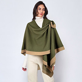 Shoulder Strap Bordered Ruana Poncho