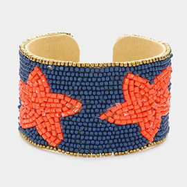 Game Day Beaded Star Accented Cuff Bracelet