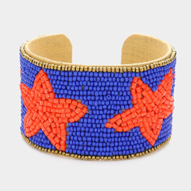 Game Day Beaded Star Accented Cuff Bracelet