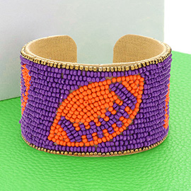 Game Day Seed Beaded Football Accented Cuff Bracelet