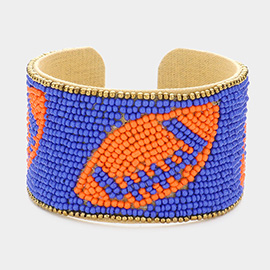 Game Day Seed Beaded Football Accented Cuff Bracelet