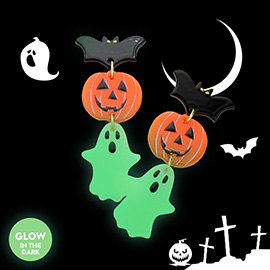 Glow in The Dark Bat Pumpkin Ghost Link Dangle Earrings