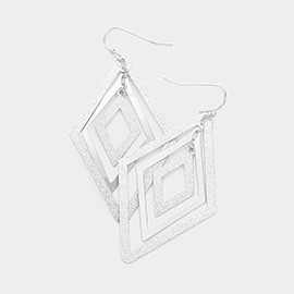 Triple Open Metal Rhombus Link Dangle Earrings