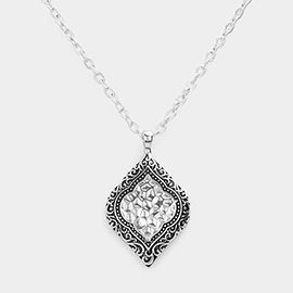 Embossed Antique Metal Petal Reversible Pendant Necklace