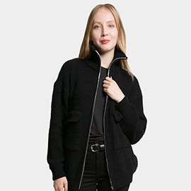 Solid Zipper Front Pockets Jacket