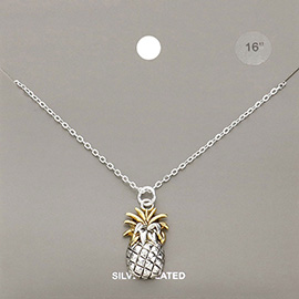 Silver Plated Metal Pineapple Pendant Necklace