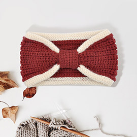 Two Tone Knit Bow Earmuff Headband