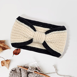 Two Tone Knit Bow Earmuff Headband