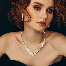 Baguette Stone Pointed Rhinestone V Shaped Necklace