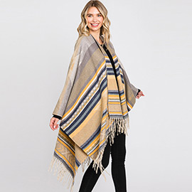 Aztec Patterned Fringe Ruana Poncho