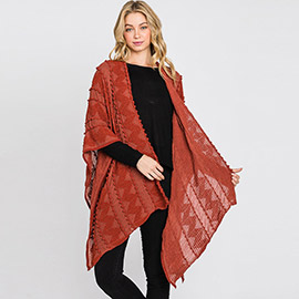 Tiny Pom Pom Embellished Crochet Ruana Poncho