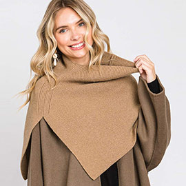 Slit Turtleneck Knit Shawl Scarf