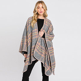 Plaid Check Patterned Ruana Poncho