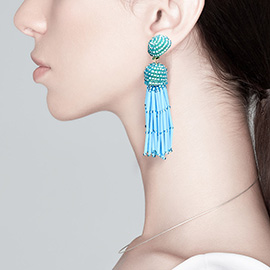 Cylinder Beaded Tassel Dangle Earrings