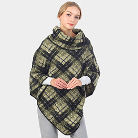 Check Patterned Neck Poncho