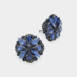 Multi Stone Floral Clip on Evening Earrings