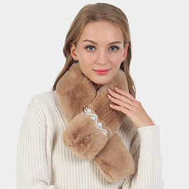 Pearl Flower Faux Fur Pull Through Scarf