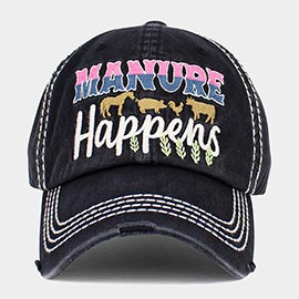 Manure Happens Message Animals Pointed Vintage Baseball Cap