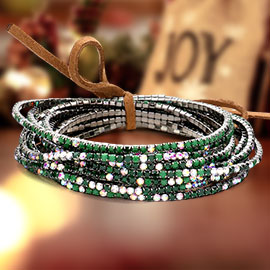 12PCS - Ribbon Colorful Rhinestone Layered Stretch Bracelets