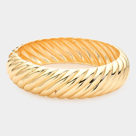 Oblique Lined Metal Hinged Bracelet