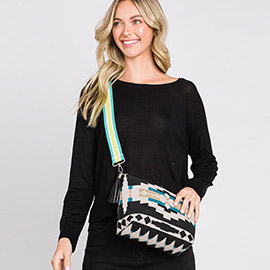 Aztec Patterned Tassel Crossbody Bag