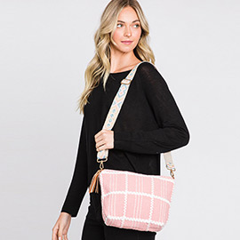 Check Patterned Tassel Crossbody Bag