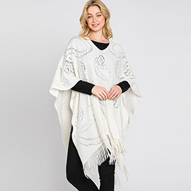 Paisley Patterned Fringe Poncho