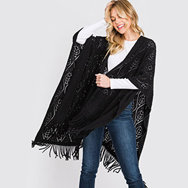 Patterned Fringe Ruana Poncho