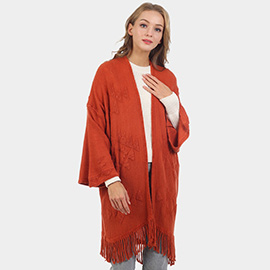 Aztec Patterned Fringe Poncho