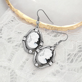 Cameo Accented Stone Embellished Dangle Earrings