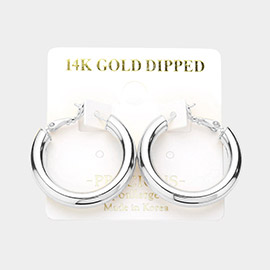 14K White Gold Dipped 1.25 Inch Metal Hoop Earrings