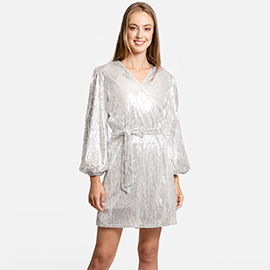 Sequin Balloon Sleeves Belt Cover Up Poncho