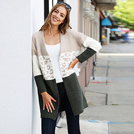 Leopard Pattern Detailed Color Block Cardigan