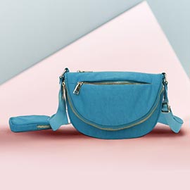 Half Round Solid Nylon Crossbody Bag