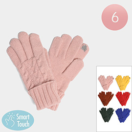 6Pairs - Solid Cable Knit Touch Smart Gloves