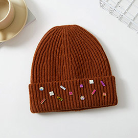 Bling Stone Embellished Knit Beanie Hat