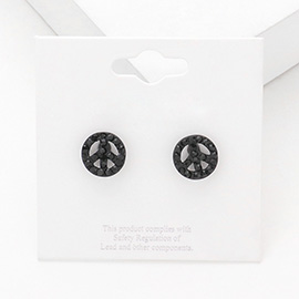 Rhinestone Embellished Peace Sign Stud Earrings