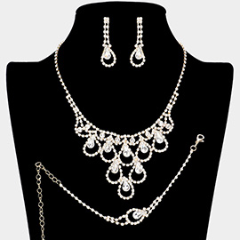 3PCS - Teardrop Stone Accented Rhinestone Necklace Jewelry Set