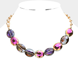 Faceted Oval Stone Cluster Necklace