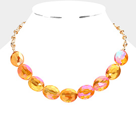 Faceted Oval Stone Cluster Necklace