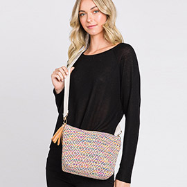 Aztec Patterned Tassel Crossbody Bag