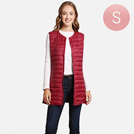 Solid Light Long Puffer Front Pockets Button Vest