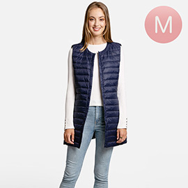 Solid Front Pockets Light Long Puffer Button Vest